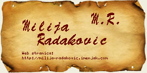 Milija Radaković vizit kartica